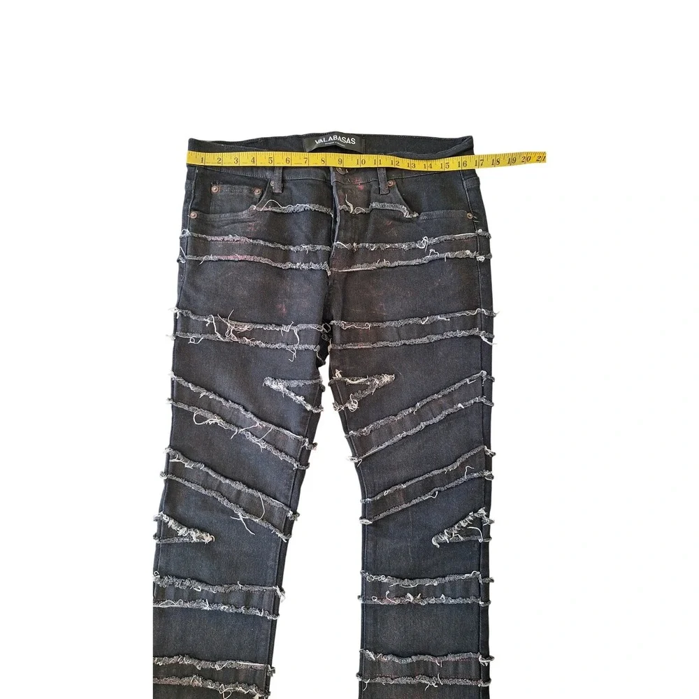 Valabasas Mens‎ 32 Stacked Skinny Black Jeans Patchwork Frayed Distressed